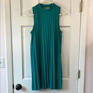 Plenty by Tracy Reece Teal Pleated High Neck Sleeveless Mini Dress - Size Medium